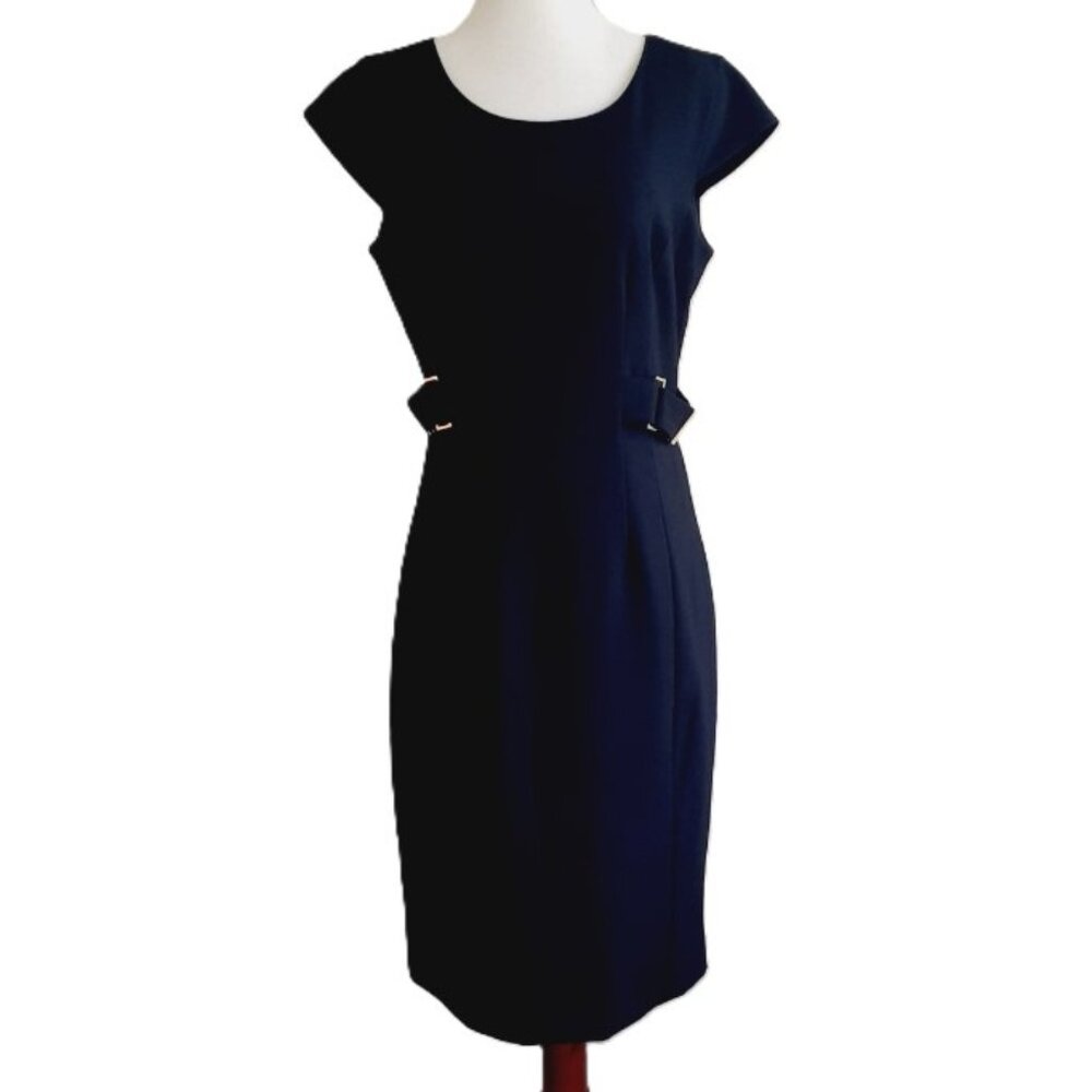 NEW Calvin Klein Black Midi Minimalist Sheath Dress Size 4